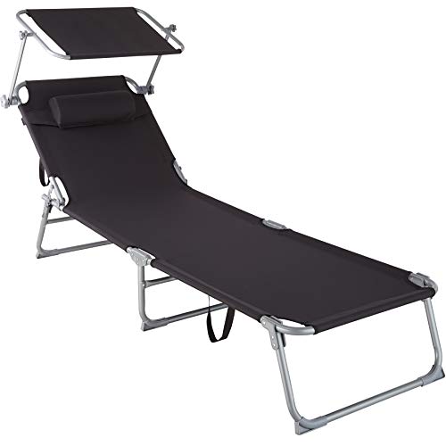tectake® Sonnenliege mit Dach, Strandliege...