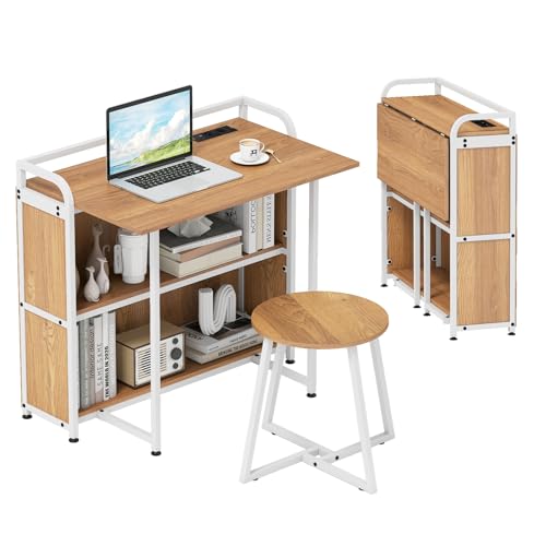 COSTWAY Schreibtisch klappbar mit Steckdose,...