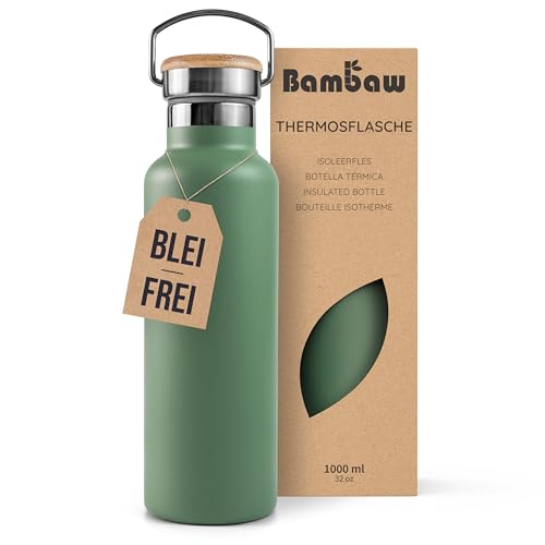 Bambaw Thermosflasche 1l, Trinkflasche Grün,...