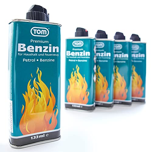 TOM 5 x Feuerzeugbenzin 133 ml Benzin Flasche...