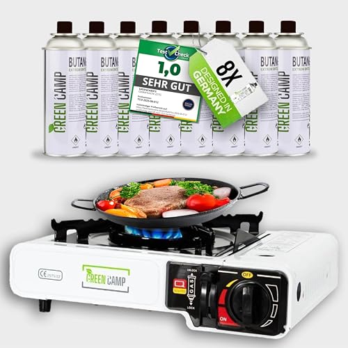 Green Camp ® Gaskocher mit 8 Kartuschen 227...