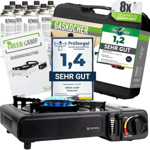 GREEN CAMP® Gaskocher inkl. 8 Kartuschen...