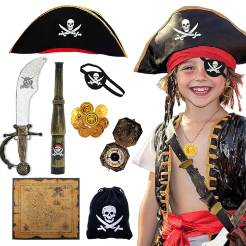 PeakPeek 9 Teilig Piratenkostüm Kinder,...