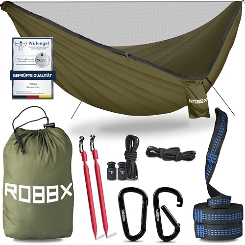 ROBBX® Hängematte Outdoor mit Moskitonetz...