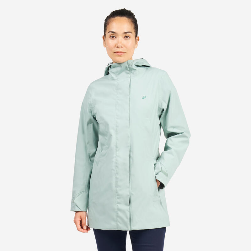 Decathlon Regenjacke Segeln Damen lang wasserdicht 500 hellgrün