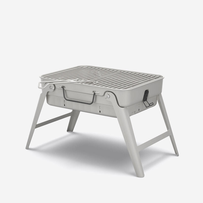 Quechua Campinggrill tragbar Edelstahl für Holz Kohle Briketts für 4 Personen