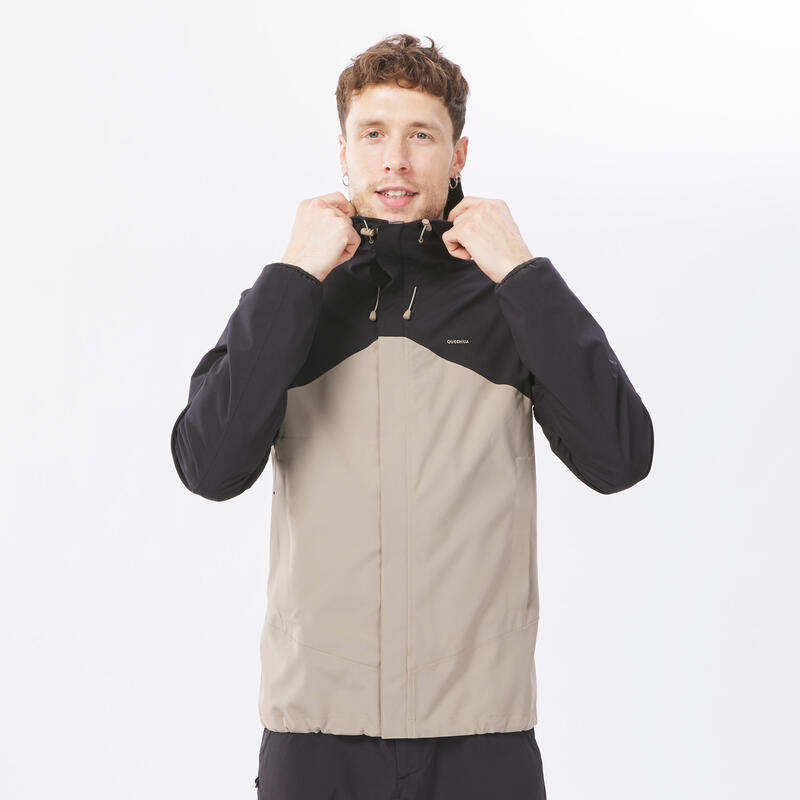 Quechua Regenjacke Herren wasserdicht leicht Wandern MH100 beige und schwarz