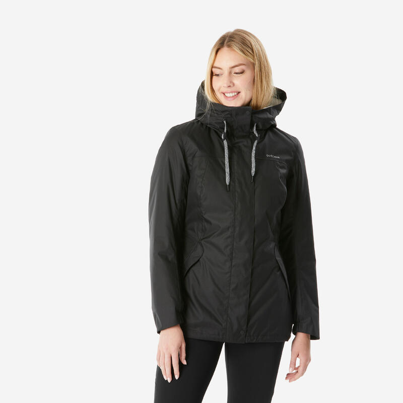Quechua Regenjacke Damen bis minus 10 Grad wasserdicht Wandern NH500 schwarz