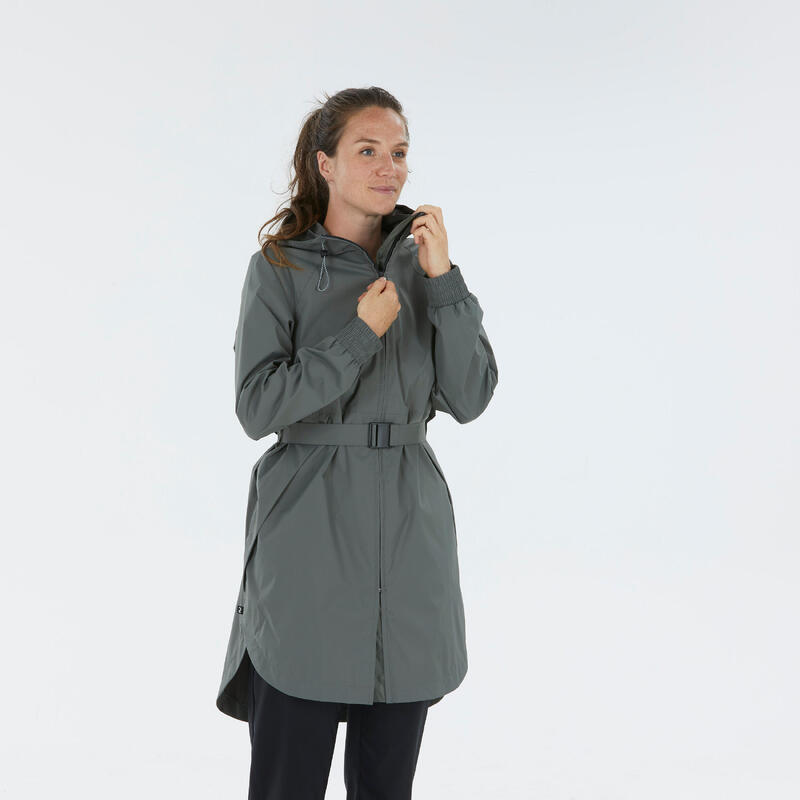 Quechua Regenjacke Damen wasserdicht lang Wandern Raincut khaki