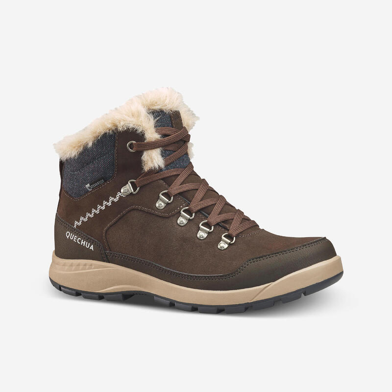 Quechua Winterschuhe Damen halbhoch Leder warm wasserdicht Winterwandern SH900 braun
