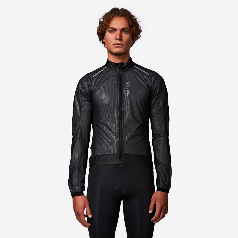 Van Rysel Regenjacke Rennrad langarm RCR Ultralight Herren schwarz